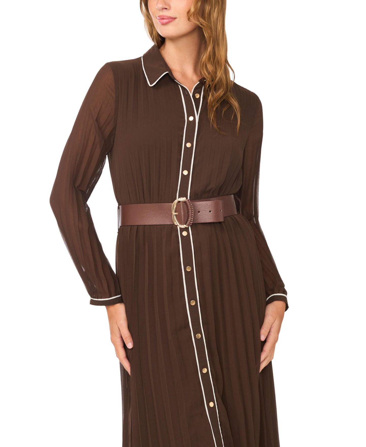 Женское платье Vince Camuto Pleated Long-Sleeve Midi, цвет: Насыщенный шоколадный — фото 2