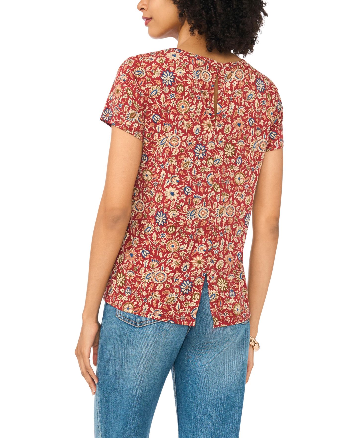 Женская футболка Vince Camuto Keyhole Back Floral Crewneck, цвет: Красный — фото 5