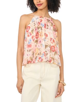 Women's Floral-Print Sleeveless Halter Bubble Top
