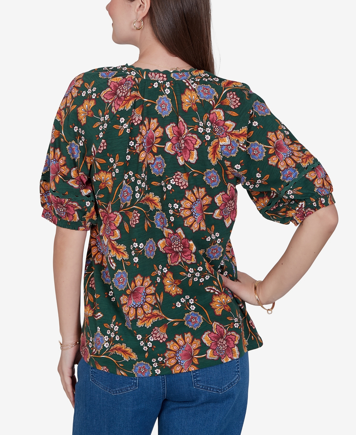 Ruby Rd. Petite Floral Vines Printed Cotton Knit Top