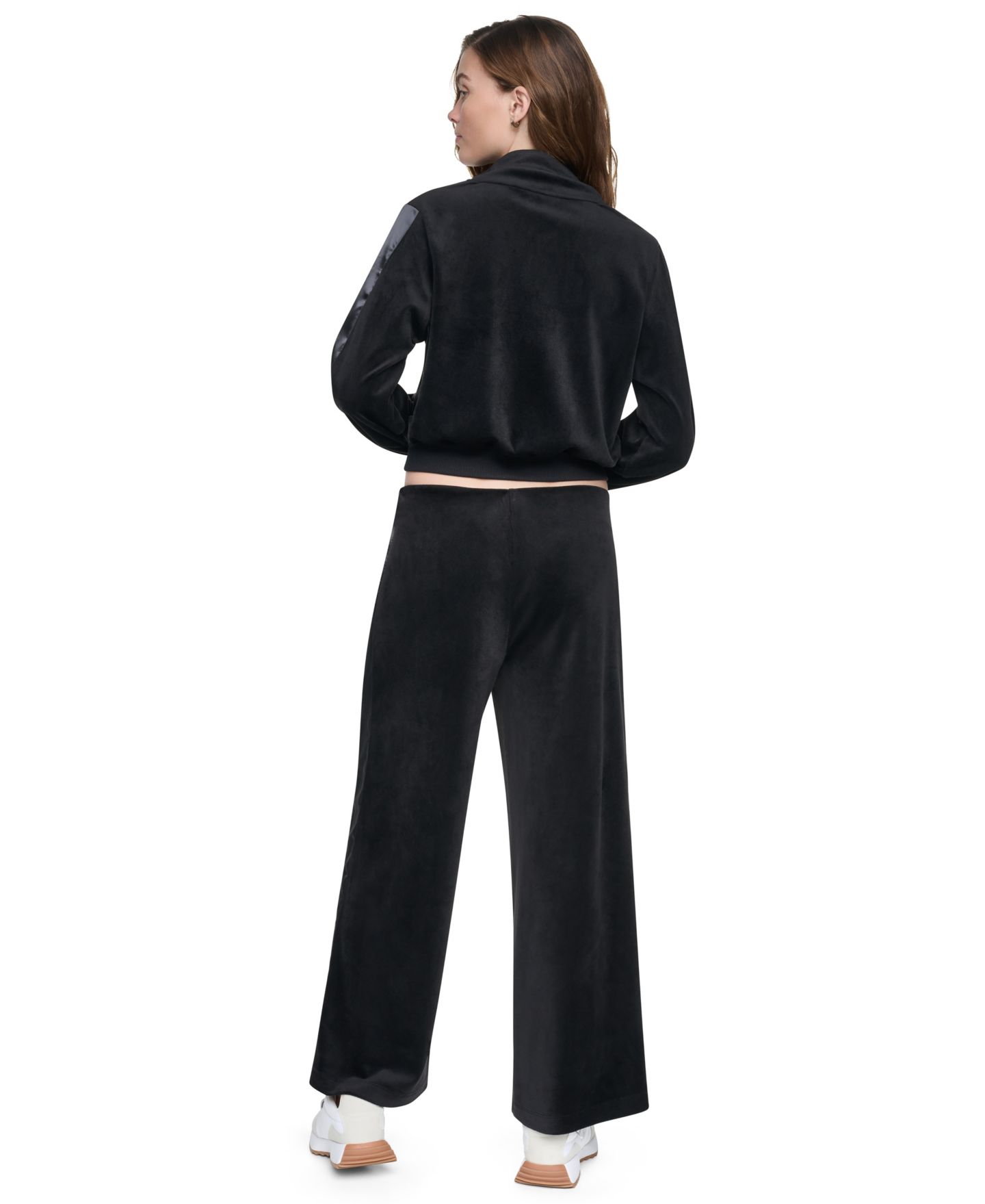 Женская куртка DKNY Jeans Petite Velour and Satin Trim Mock-Neck Zip-Front, цвет: Чёрный — фото 9