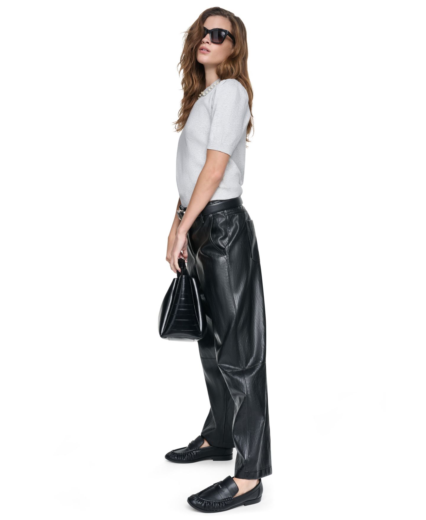 Женский свитер DKNY Jeans Petite Embellished Short-Puff-Sleeve Polo Sweater, цвет: Небесно-голубой серый меланжевый — фото 7