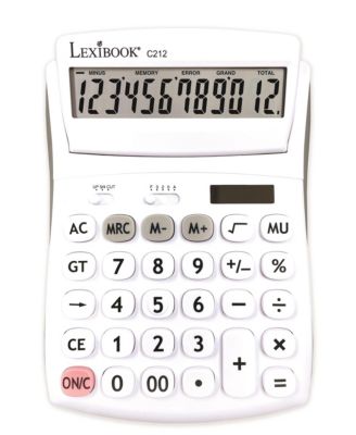 , 12-Digit Desktop Calculator with Folding Display, Large Keys, Solar and Battery Powered, C212