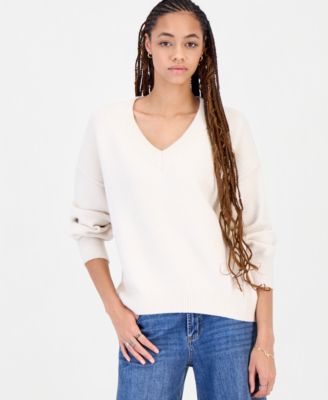 Juniors' Oversized V-Neck Long Sleeve Sweater
