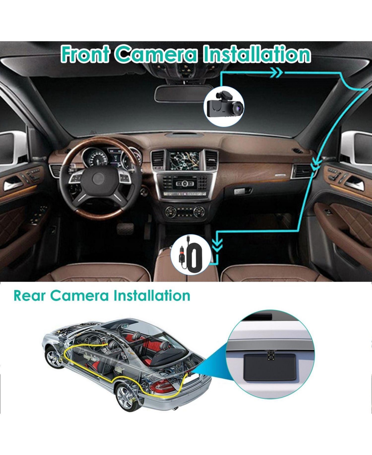Neewer 3 Channel Dash Cam Front Inside Rear Vehicle Driving Recorder Car Dvr with 32G Mmc Card G Sensor Motion Detection Parking Monitor Night Vision