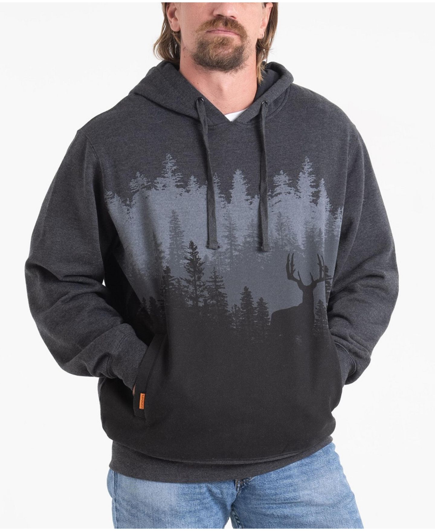 Мужское худи Legendary Whitetails Graphic Printed Pullover Long Sleeve, цвет: Чёрный меланжевый — фото 1