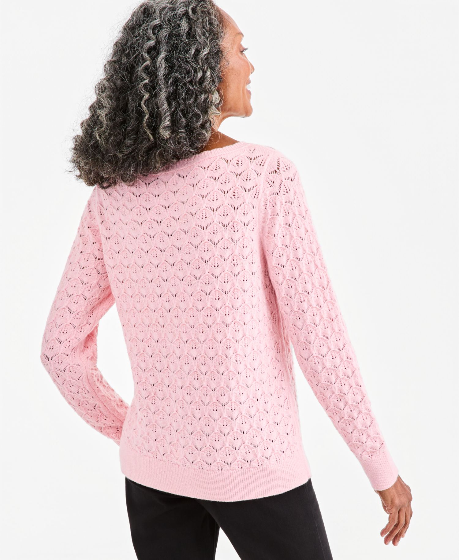 Petite Boat Neck Lightweight Pointelle-Knit Sweater
