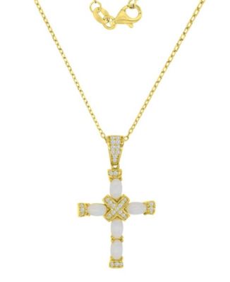 14k Gold-Plated Vintage Opal Cross Necklace