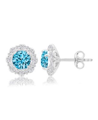 Blue Stone Halo Stud Earrings