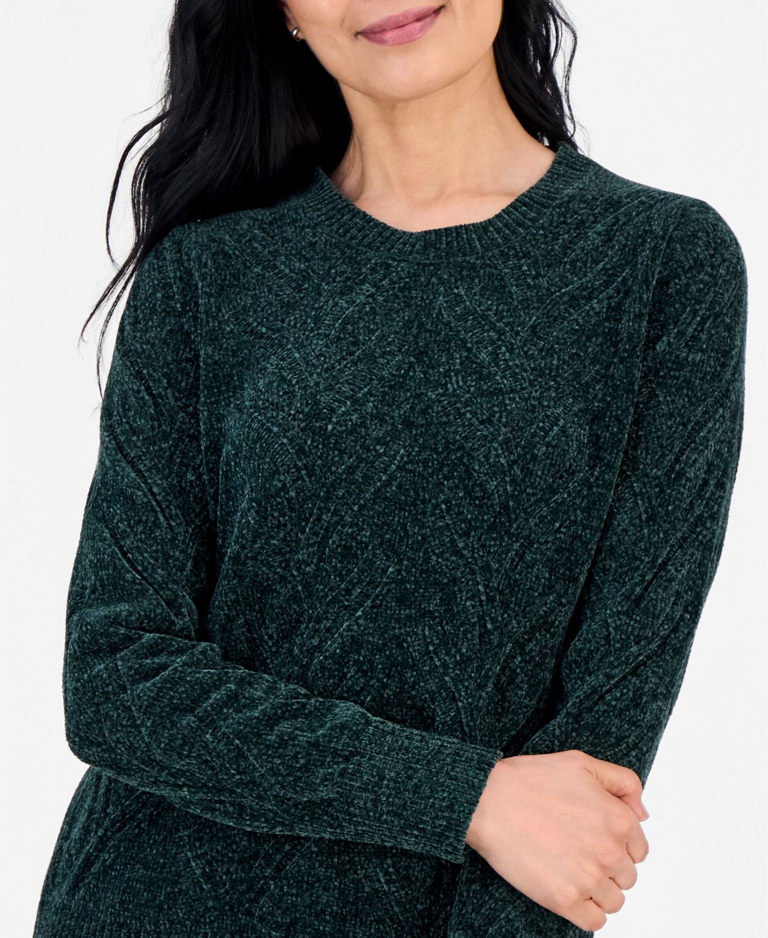 Women's Chenille Cable-Knit Crewneck Sweater