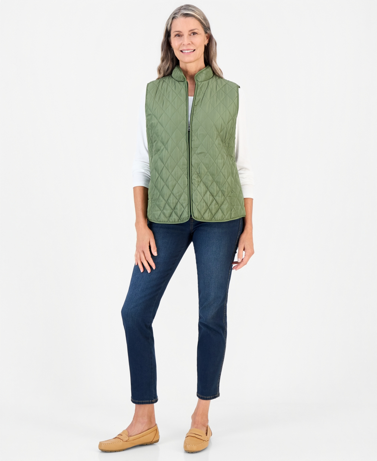 Style & Co Women's Quilted Mock-Neck Vest, Created for Macy's - Leafy Clover