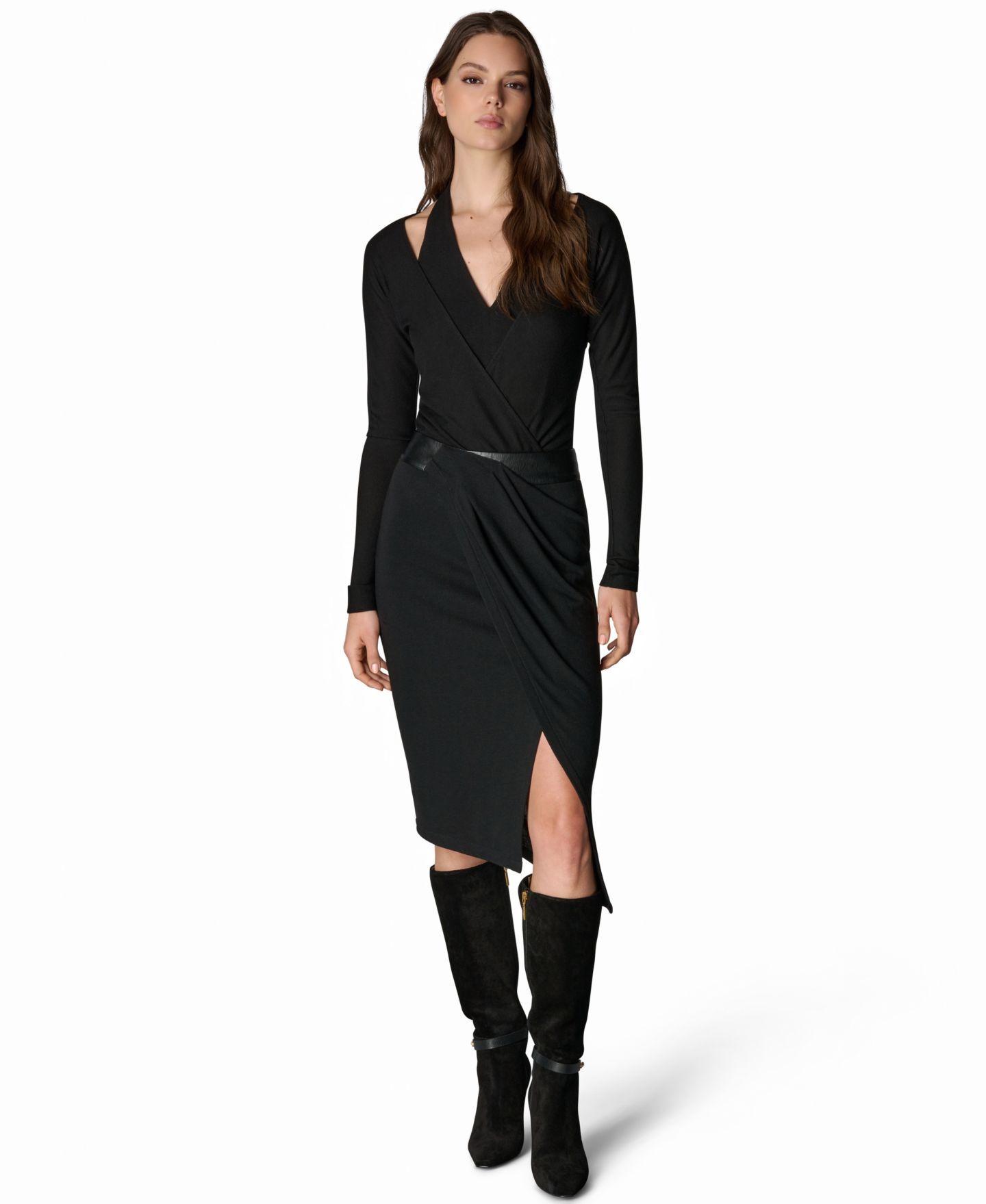 Женская юбка Donna Karan New York Wrap High-Waisted Mixed-Media Midi, цвет: Чёрный — фото 3