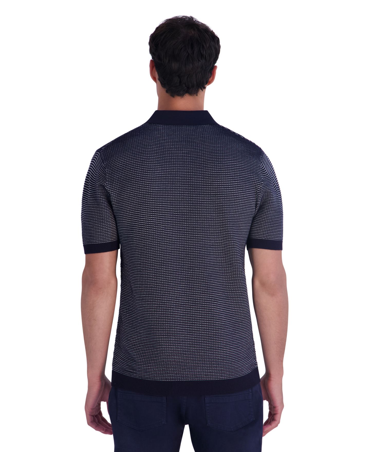 Мужской свитер KARL LAGERFELD PARIS Johnny Collar Textured Polo Sweater, цвет: Тёмно-синий — фото 5