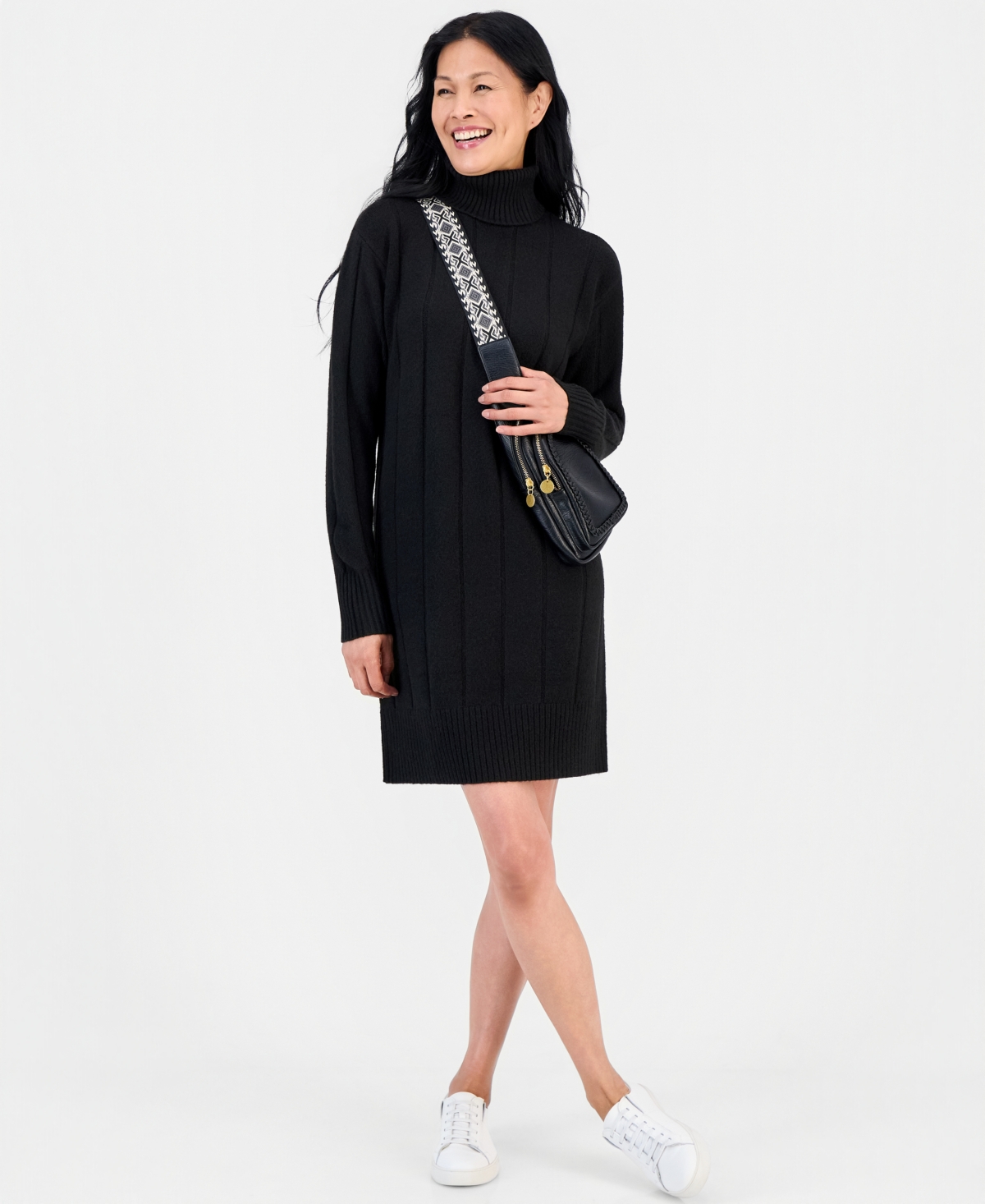 Style & Co Women's Luxsoft Long-sleeve Turtleneck Sweater Dress, Macy's Exclusive In Deep Black