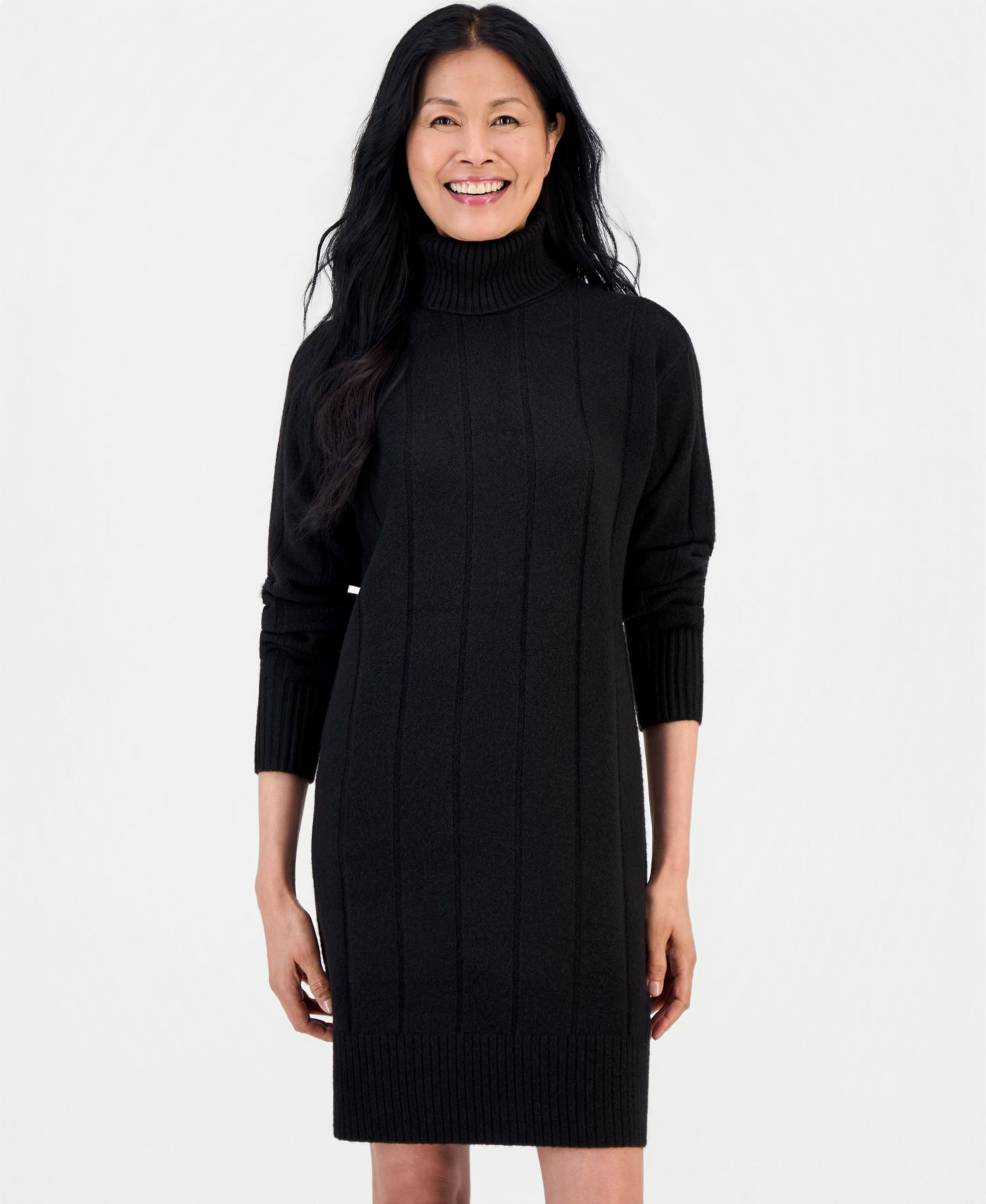 Женское платье Style & Co Luxsoft Long-Sleeve Turtleneck Sweater Dress, цвет: Глубокий чёрный — фото 3