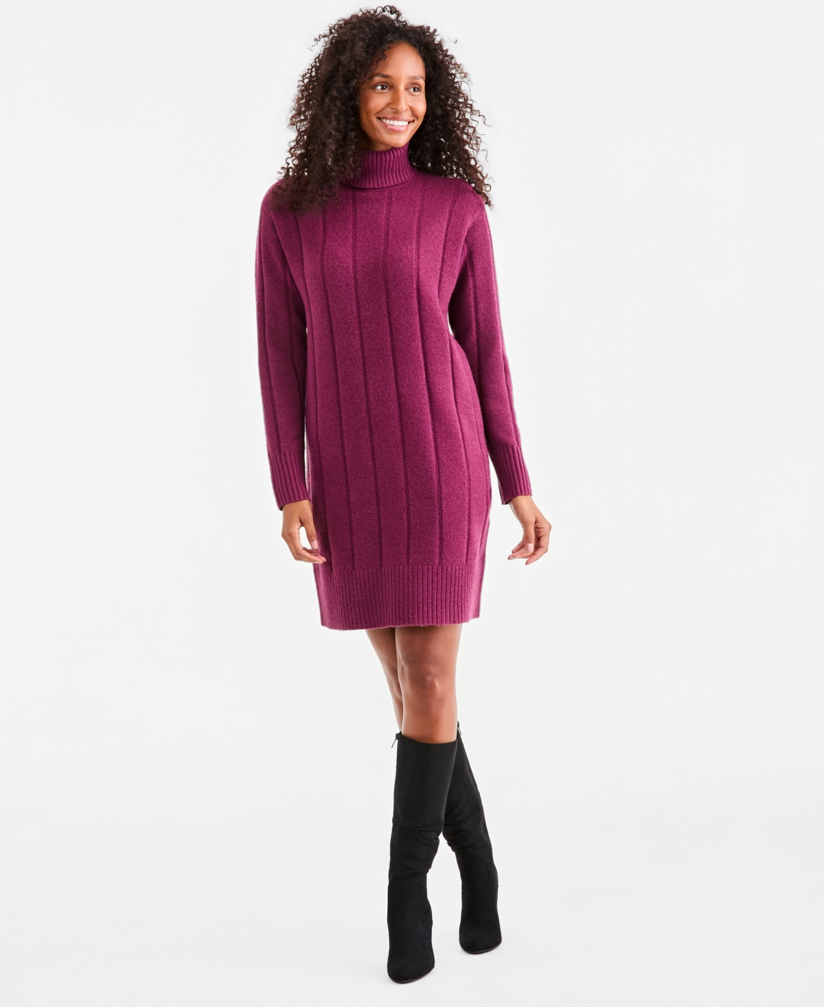 Style & Co Women's Luxsoft Long-sleeve Turtleneck Sweater Dress, Macy's Exclusive In New Brickberry