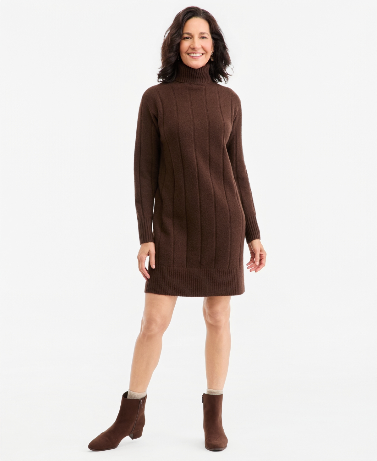 Style & Co Women's Luxsoft Long-sleeve Turtleneck Sweater Dress, Macy's Exclusive In Rich Coffee