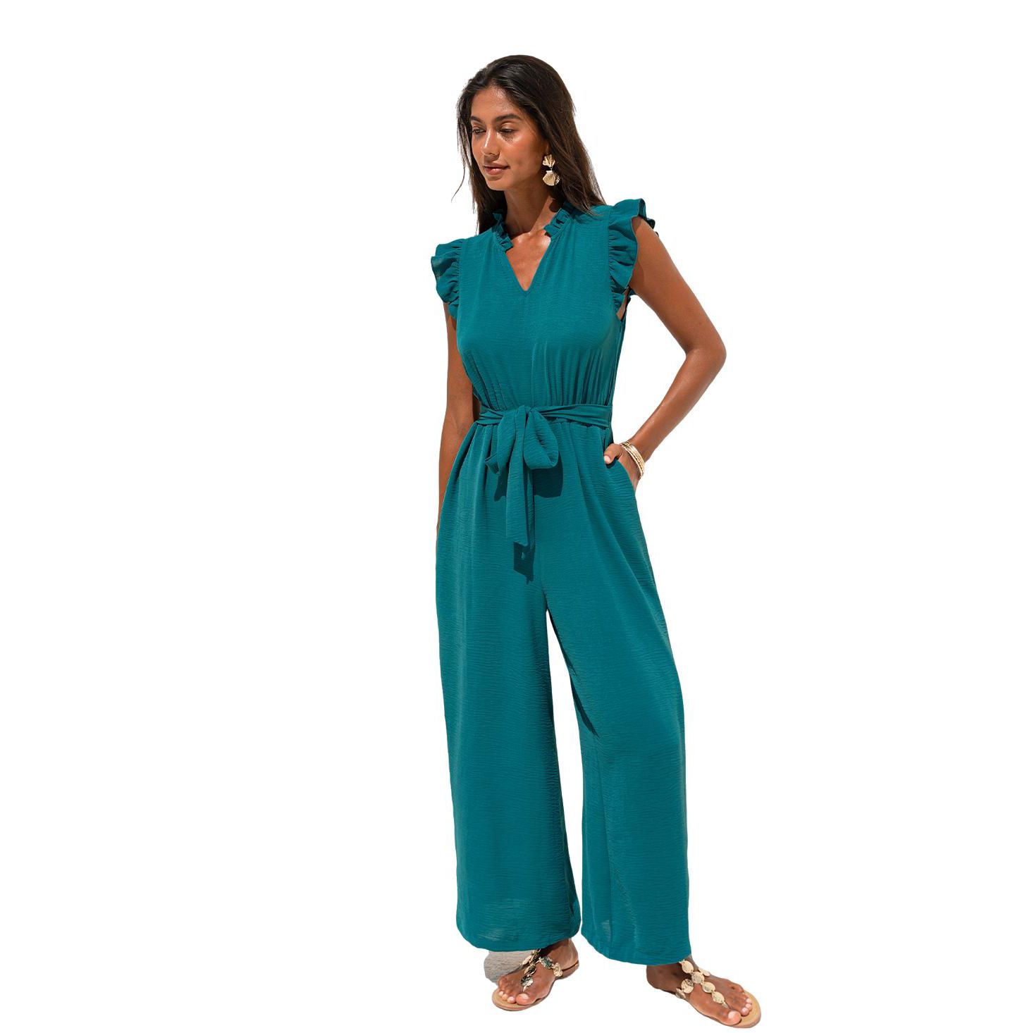 Женский комбинезон Cupshe Work of Art Sleeveless V-Neck Wide-Leg Jumpsuit, цвет: Чёрный — фото 3