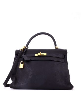 Pre-Owned Hermes Kelly 32 Handbag Black Togo with Gold Hardware