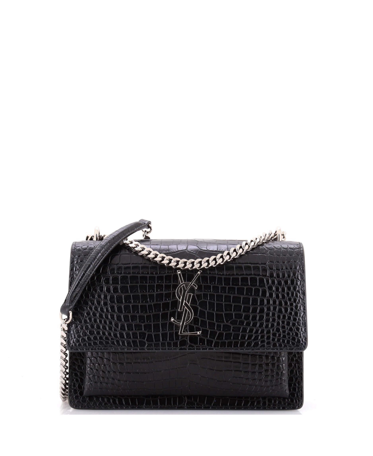 Pre-Owned Saint Laurent Medium Sunset Crossbody Bag Embossed Leather - Black