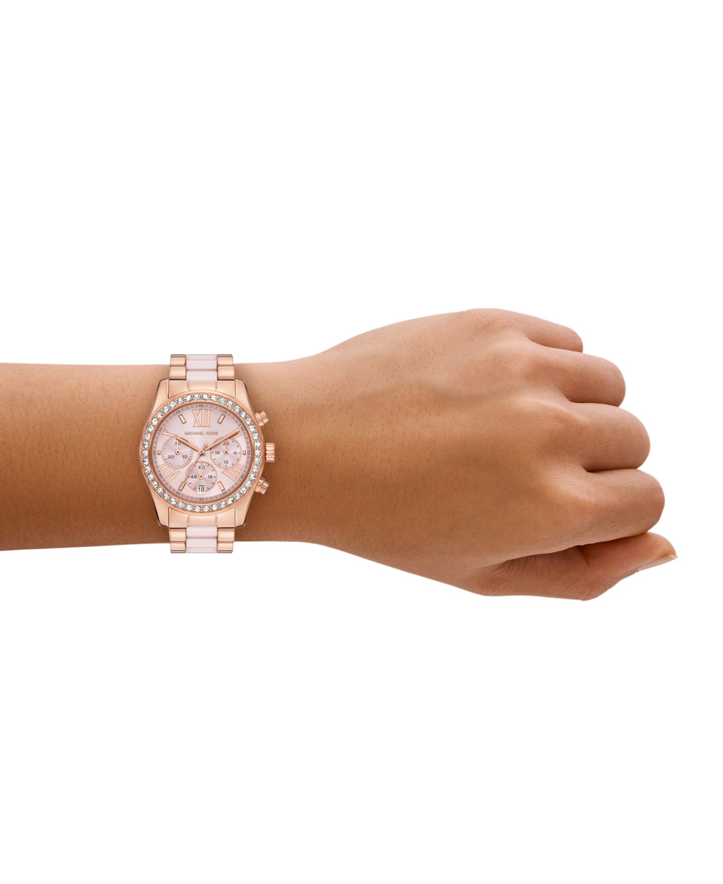Женские часы Michael Kors MICHAEL Lexington Chronograph Pink Ceramic and Rose Gold-Tone Stainless Steel Watch 38mm — фото 4