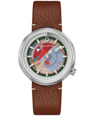 Men's Limited Edition Automatic Frank Lloyd Wright David and Gladys Wright House Brown Leather Strap Watch 38mm
