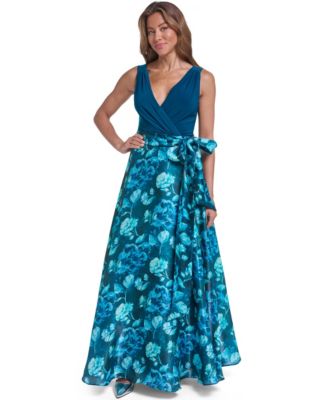 Women's Wrap Surplice Ball Gown Dress with Sash