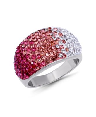 Pave Crystal Fine Silver-Plated Over Brass Pink Ombre Coloration Dome Shaped Ring