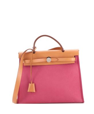 Pre-Owned Hermes 31 Herbag Zip Leather and Toile