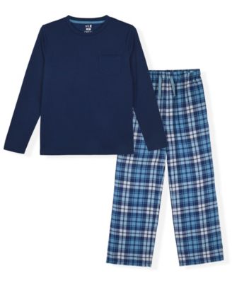 Boys' 6-18 Long-Sleeve Top and Woven Plaid Pants Pajama, 2-Piece Set