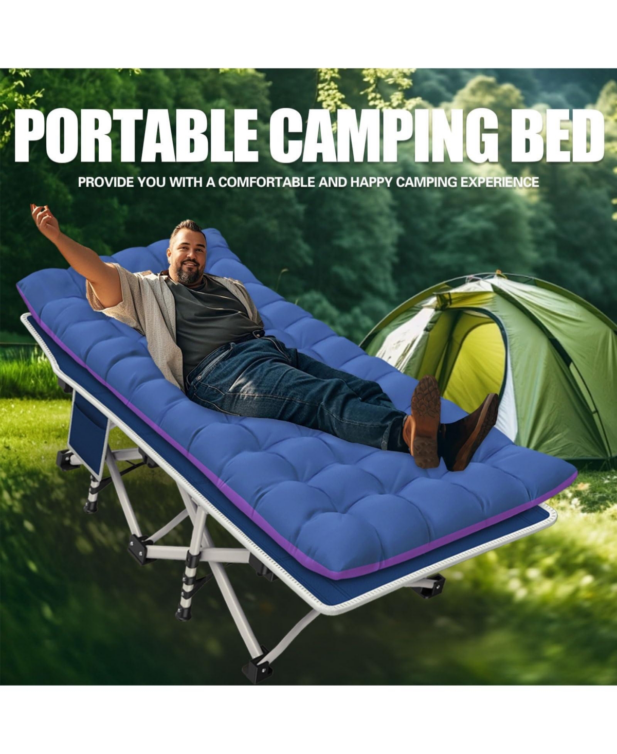 Aofar Camping Folding Bed Thick Pad Oxford Carry Bag Outdoor