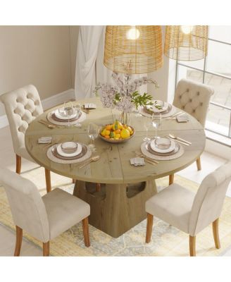 47-Inch Round Farmhouse Dining Table with Storage Base (Table Only)