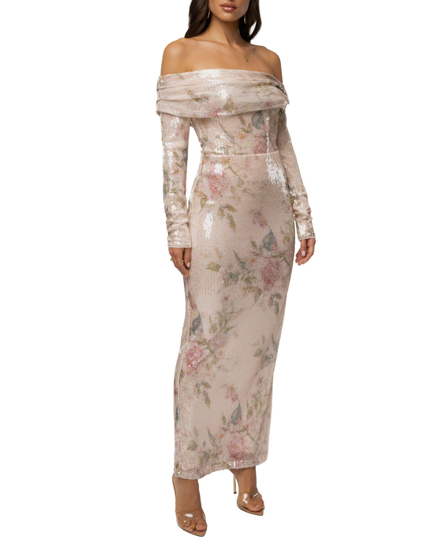 Женская юбка JLUXLABEL Floral Villa Nights Sequin, цвет: Слоновая кость с принтом — фото 5