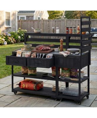 62.3'' Solid Wood Patio Kitchen Island With Stainless Steel Top