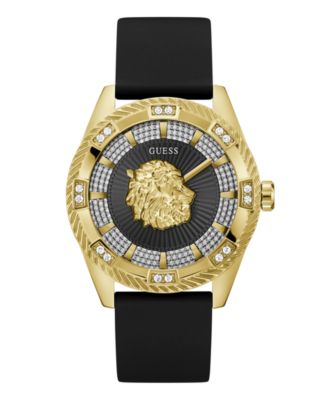 Men's Quartz Black Silicone Strap Watch 44mm