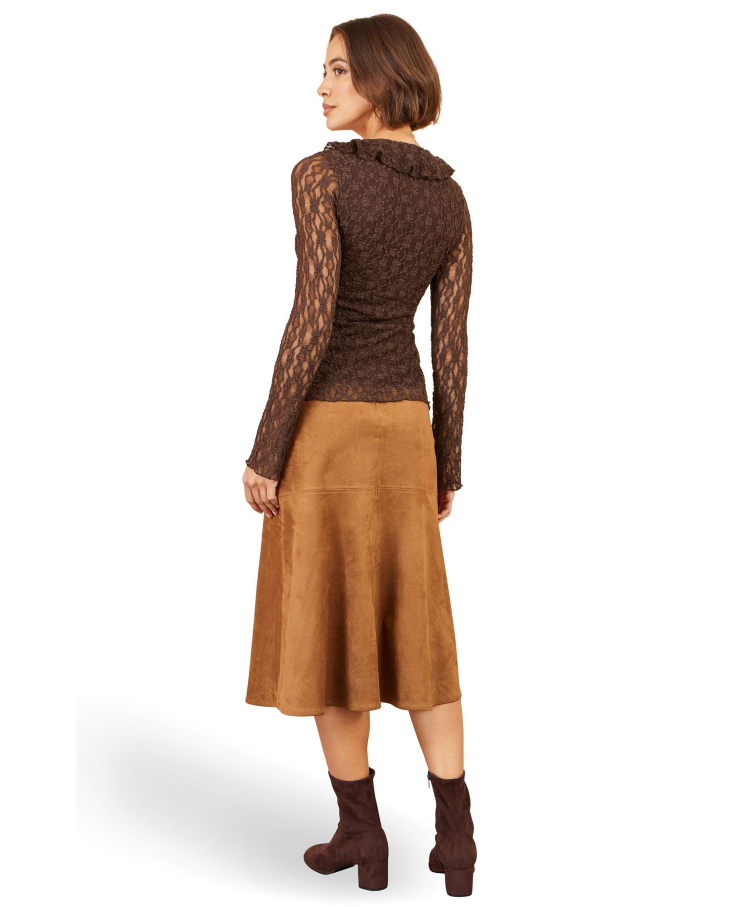 Women's Sheer Long Sleeve Ruffle Lace Top