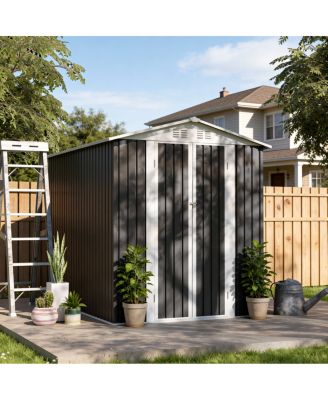 6x9 Feet Metal Garden Shed With Hinge Door Outdoor Tool House Apex Roof