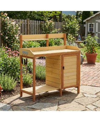Outdoor Wooden Potting Bench with Sink and Storage