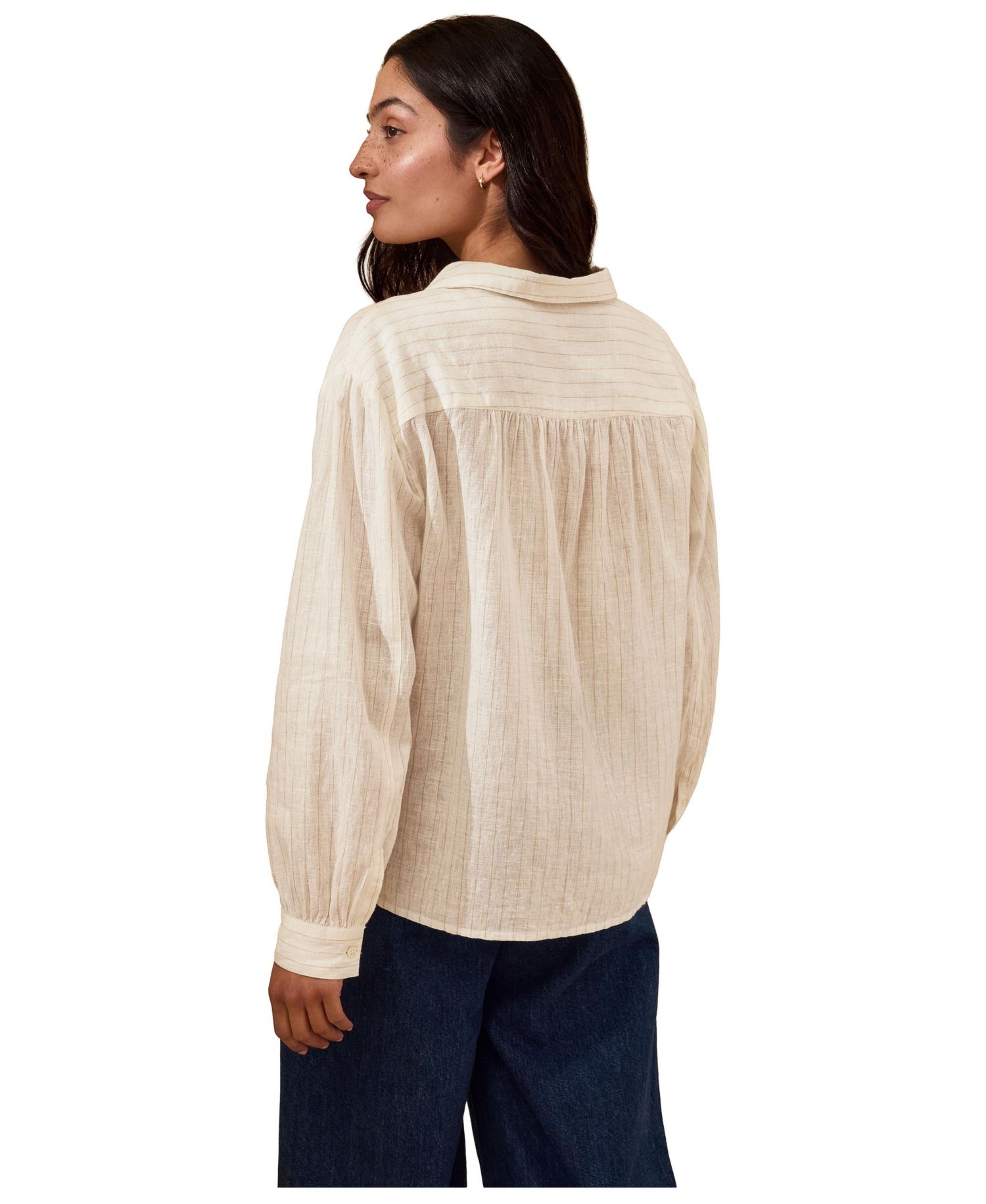 Women's Draped Boxy Collared Striped Button-Up Shirt