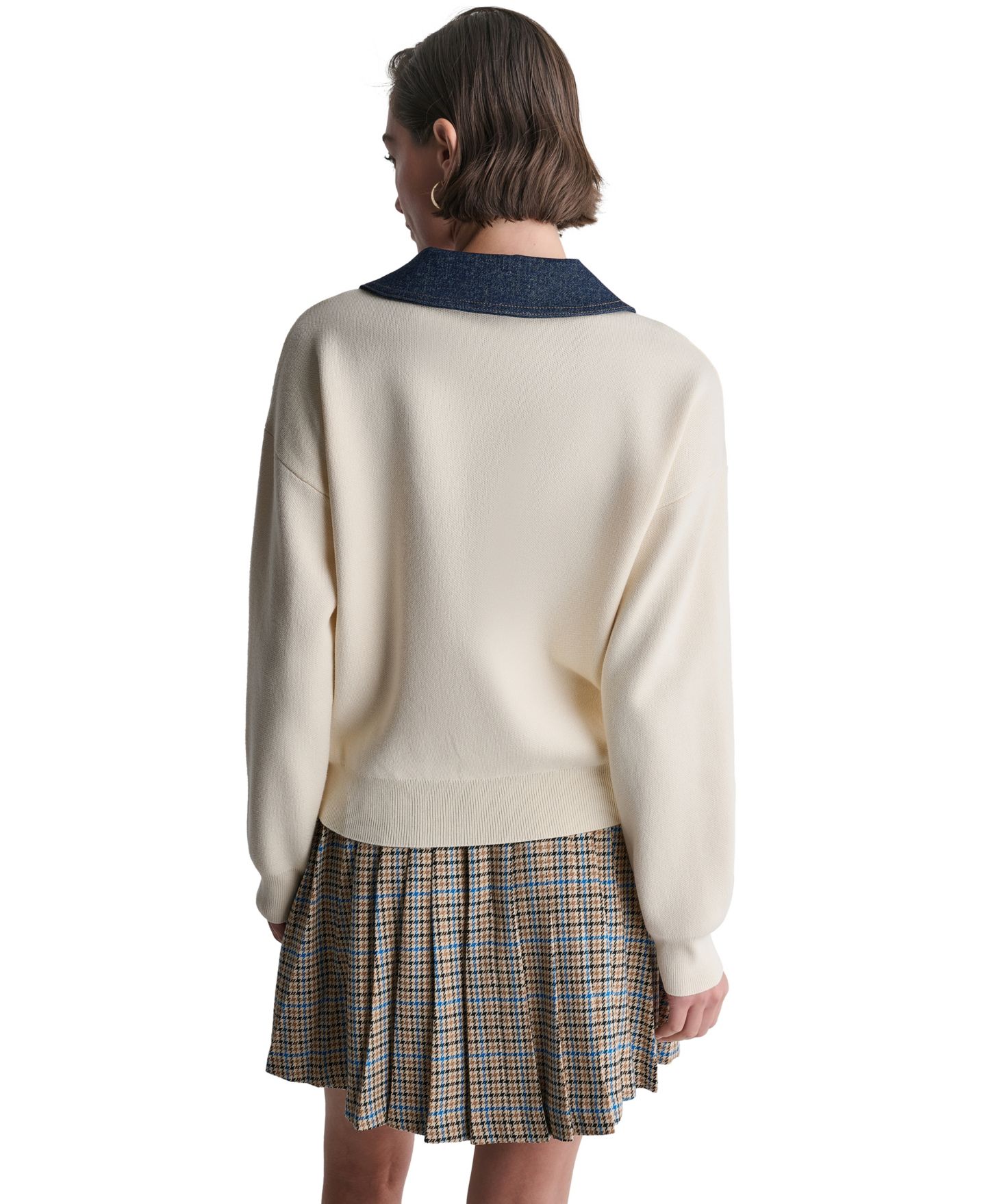 Женский свитер BCBG Denim Trim Oversized Collared V-Neck, цвет: Джинсовый — фото 4
