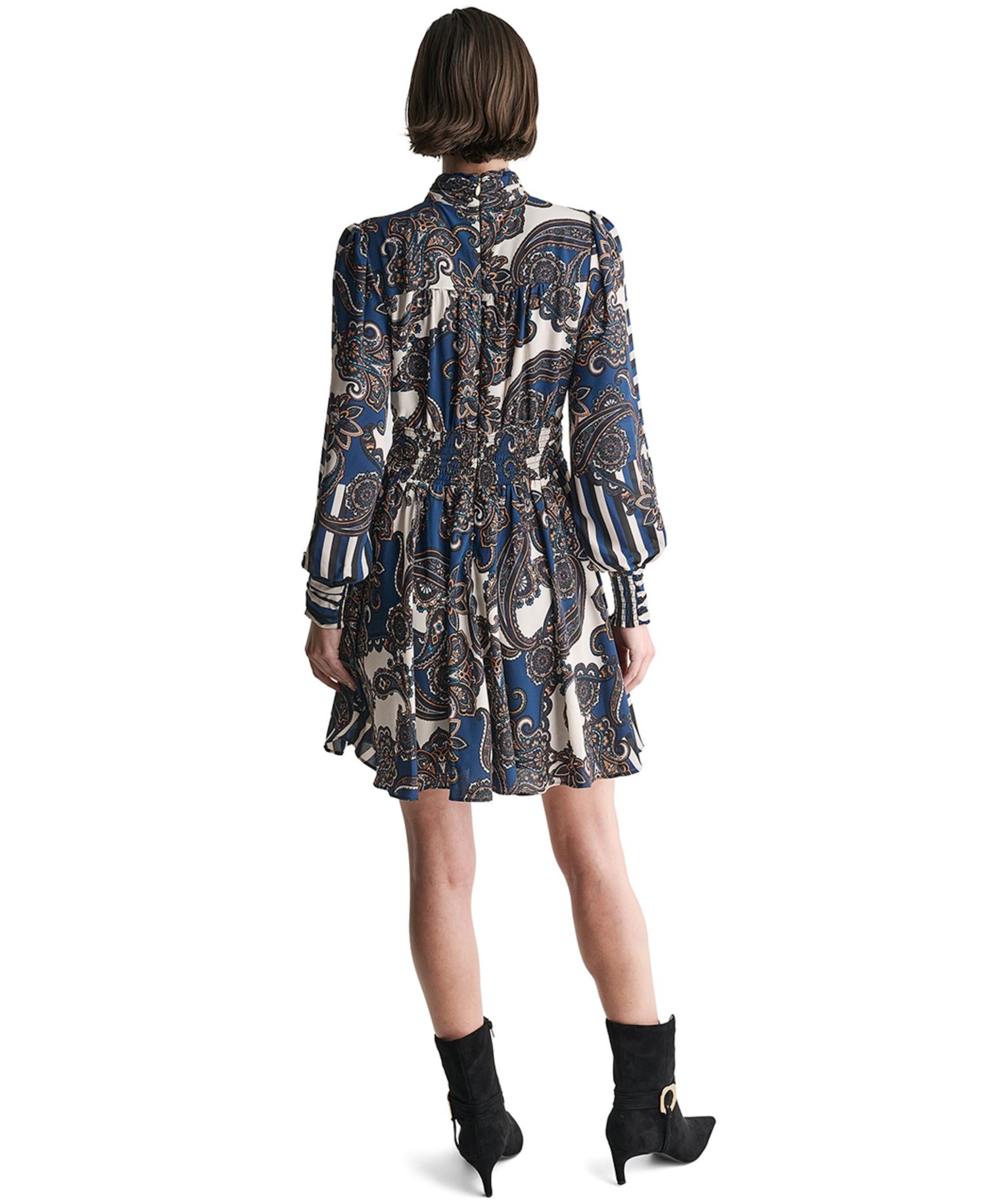 Women's High-Neck Long-Sleeve A-Line Dress