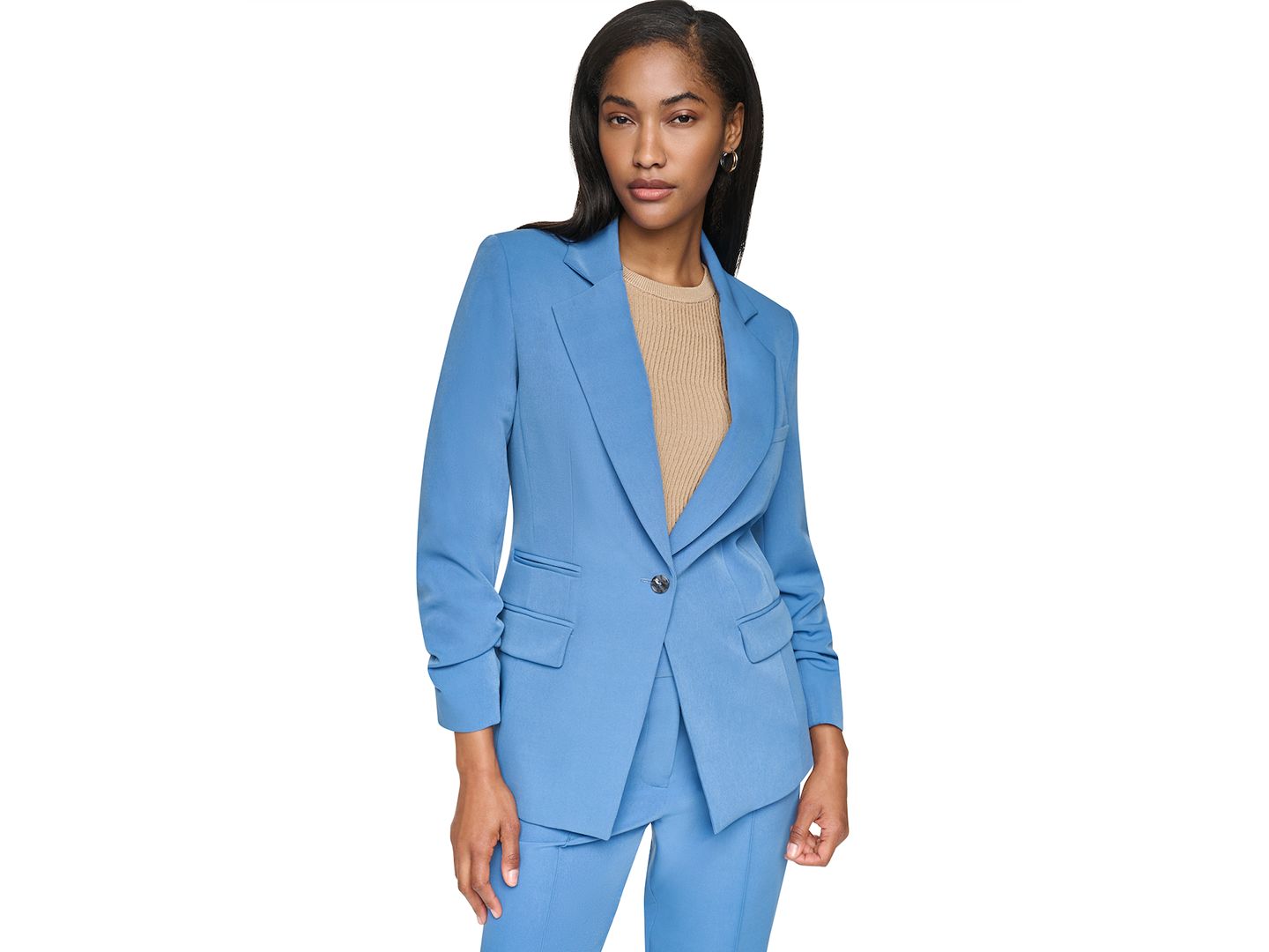 Женский пиджак DKNY Tech Tailoring 1-Button 3/4-Sleeve Blazer, цвет: Синий — фото 1