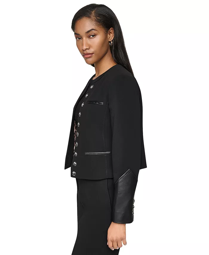 Women's Cropped Collarless Long-Sleeve Jacket - thumbnail 4