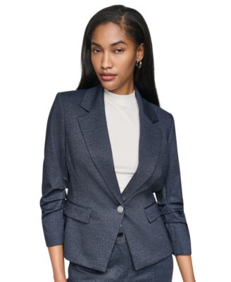 Women's Faux Denim Short Ruched-Sleeve Blazer