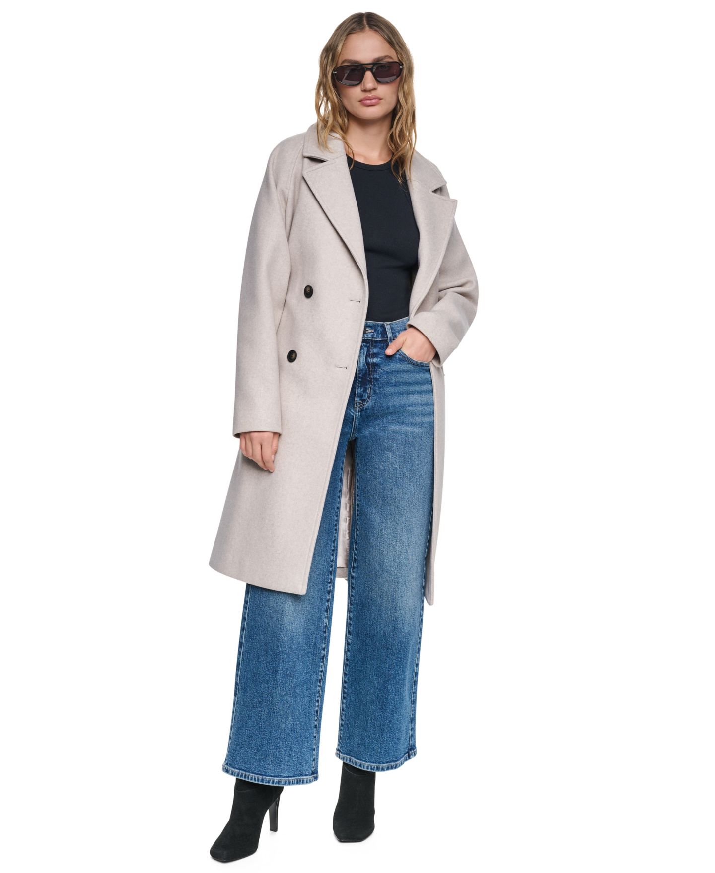 Женское пальто DKNY Petite Double-Breasted Belted Notch Collar, цвет: Берёзовый — фото 3