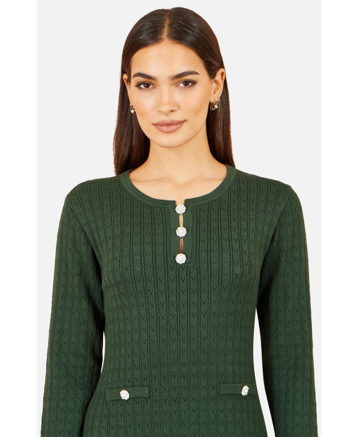 Yumi Women's Long Sleeve Knitted Midi Dress