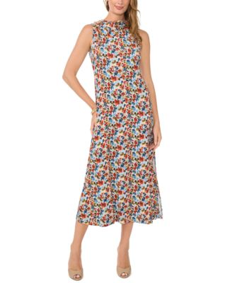 Women's Knit Floral A-Line Sleeveless Midi Dress