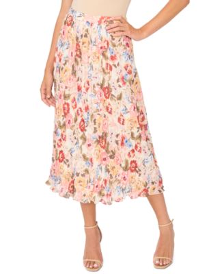 Women's Circular Floral Pleated A-Line Midi Skirt
