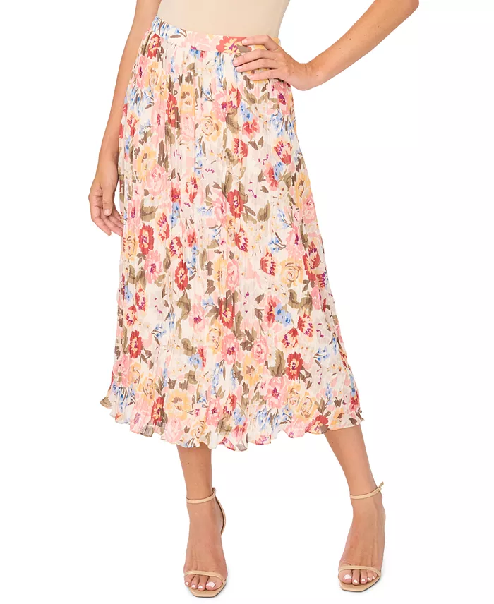 Women's Circular Floral Pleated A-Line Midi Skirt