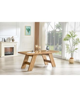 71'' Light Wood Grain Rectangular Dining Table for 6-8 People